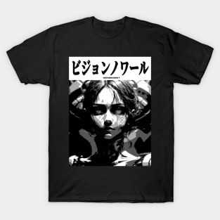 Cyberpunk Cyborg Girl Japanese Vaporwave Dark Goth Horror Urban Aesthetic Black and White T-Shirt